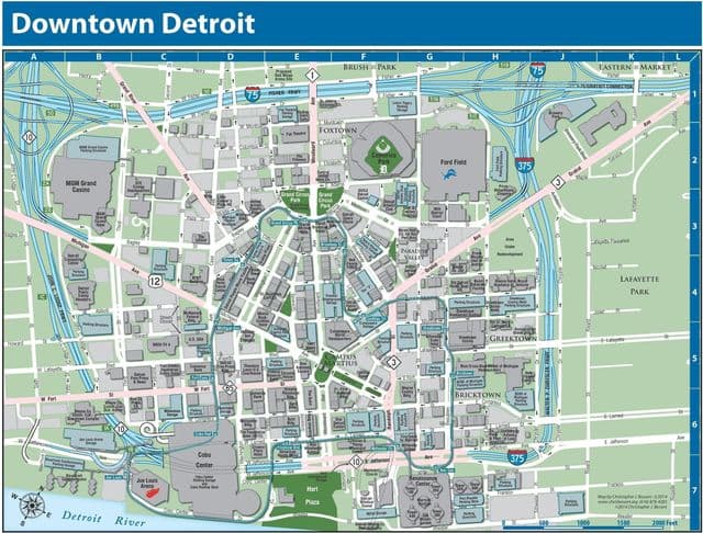 Mappa del centro di Detroit