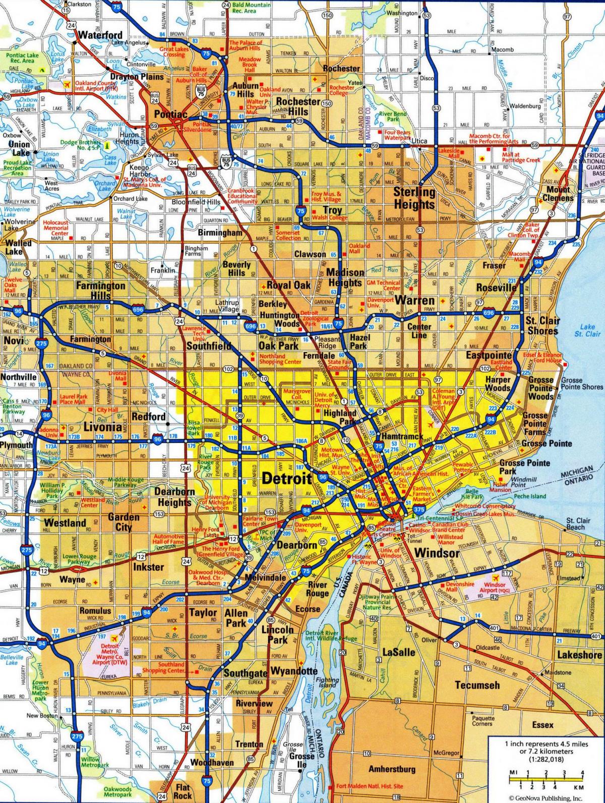Mappa della città di Detroit