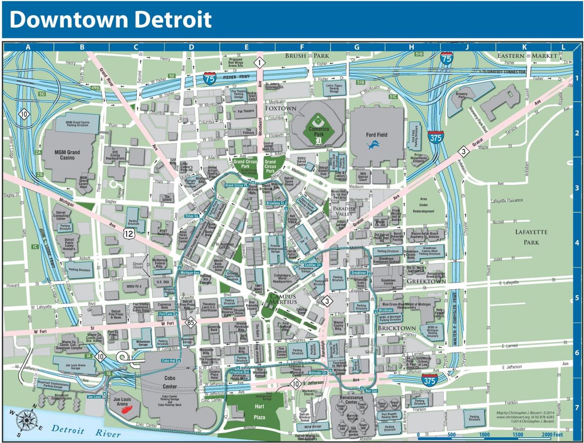 Mappa del centro di Detroit