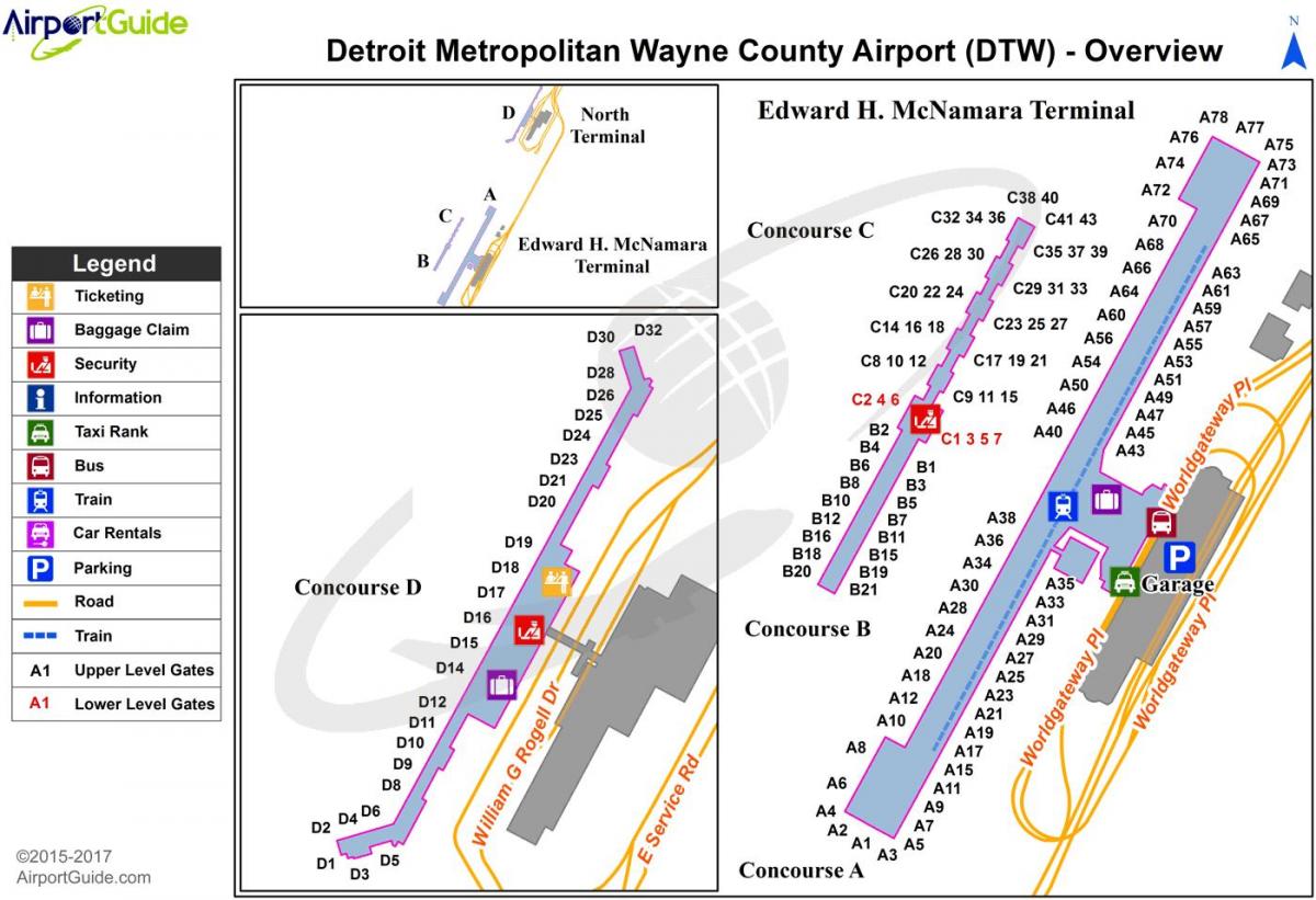 Mappa del terminal dell'aeroporto di Detroit