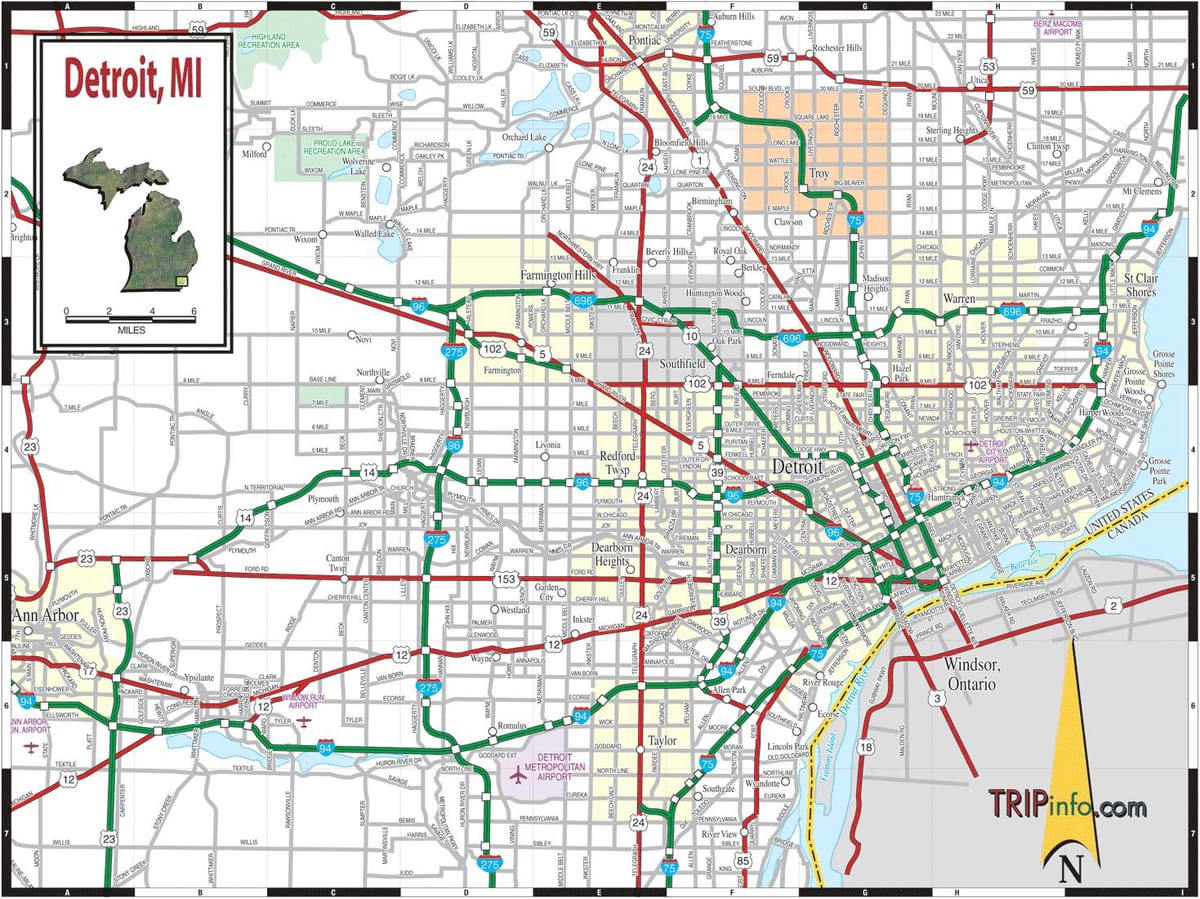 Mappa delle strade di Detroit