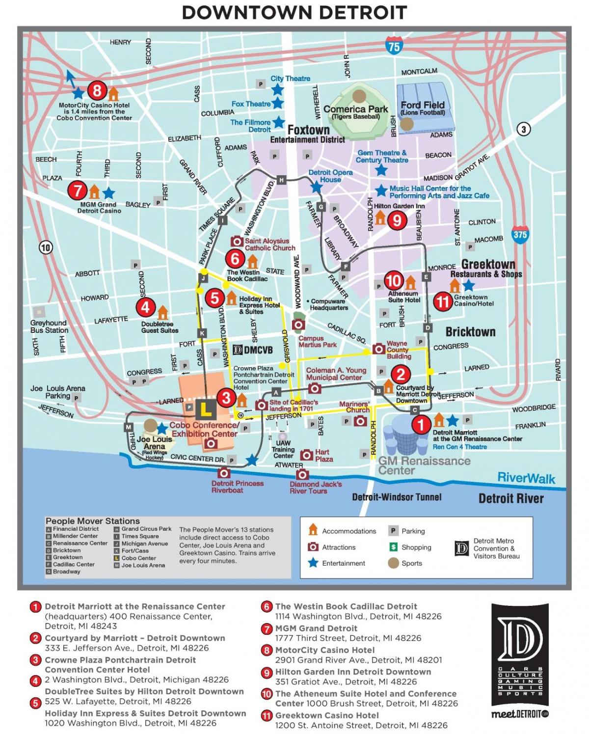 Mappa dei tour a piedi di Detroit